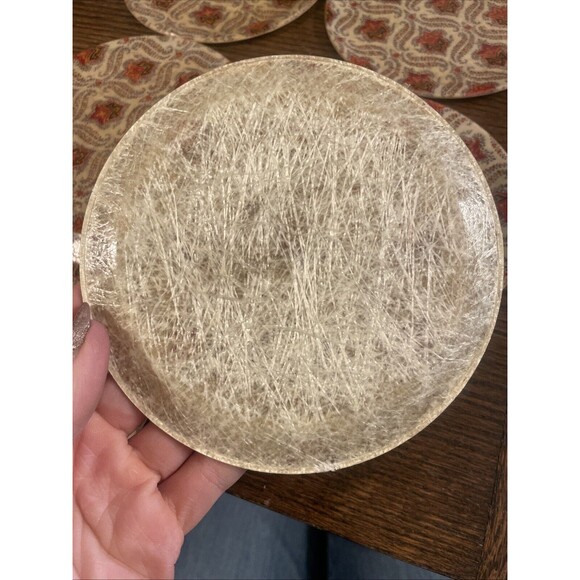 6 Vtg Fiberglass Round Appetizer Plate Tray - Boho MCM Floral - Picture 6 of 7